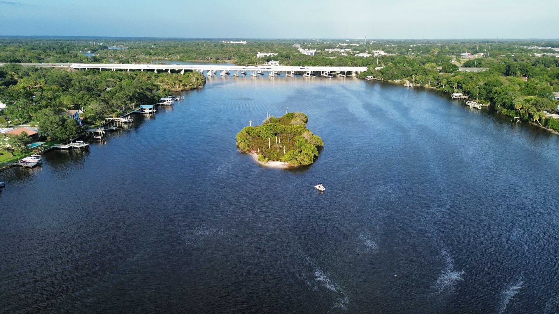 Drone view of the Alafia River in Riverview, Florida